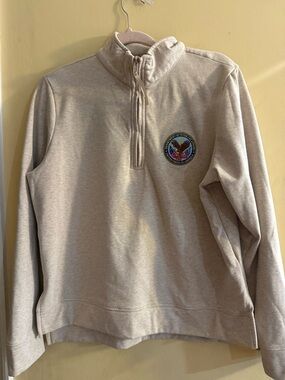 Beige Veterans Affairs Quarter-Zip Pullover with Embroidered Patch, women’s L